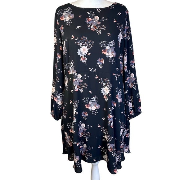 LOFT Dresses & Skirts - LOFT Black Floral Long Sleeve Dress Plus Size 18